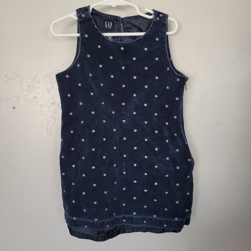 Gap Little Girl XS Navy Blue Sleeveless Dress Silver Stars Velvet Velour